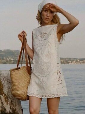 DOEN lucina embroidered linen mini dress